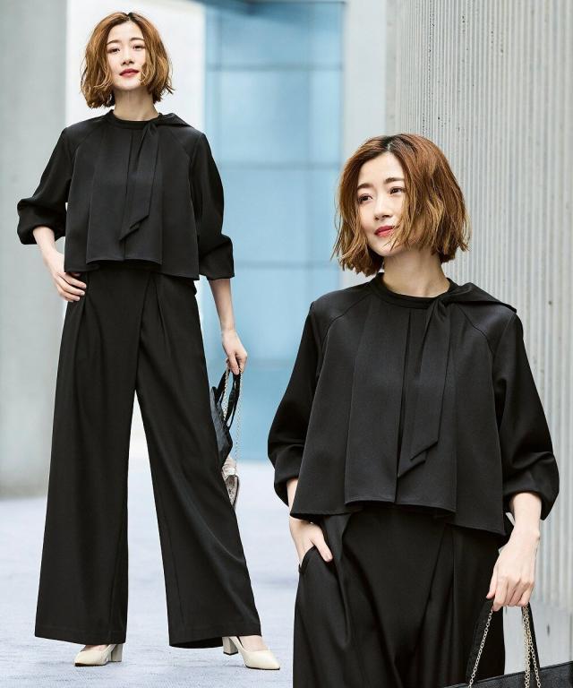 ルイルエブティック（RUIRUE BOUTIQUE）/ケープリボンラップワイドパンツセットアップ