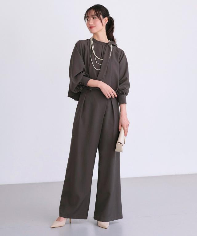 ルイルエブティック（RUIRUE BOUTIQUE）/ケープリボンラップワイドパンツセットアップ_1