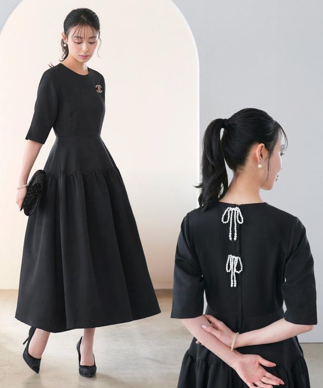 ルイルエブティック（RUIRUE BOUTIQUE）/パールリボンバブルフレアシルエット・ワンピースドレス