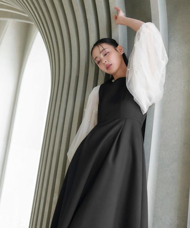 ルイルエブティック（RUIRUE BOUTIQUE）/パールシアースリーブ フレアワンピースドレス_4
