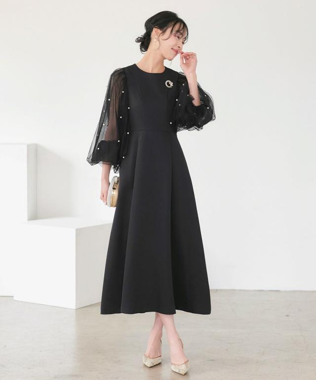 ルイルエブティック（RUIRUE BOUTIQUE）/パールシアースリーブ フレアワンピースドレス