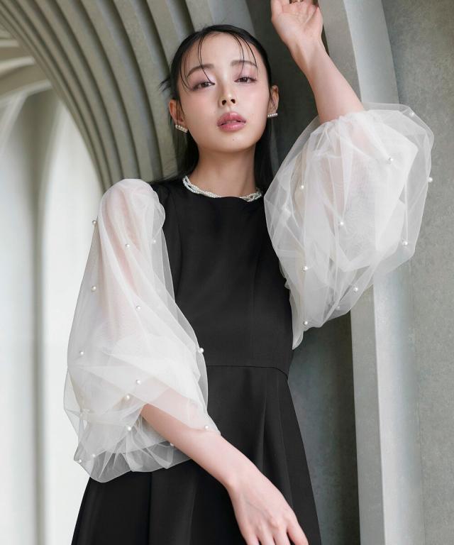 ルイルエブティック（RUIRUE BOUTIQUE）/パールシアースリーブ フレアワンピースドレス_1