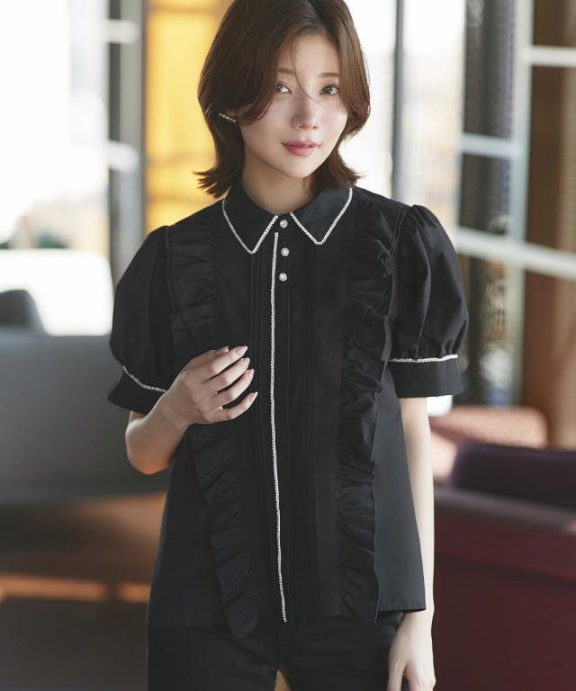 ルイルエブティック（RUIRUE BOUTIQUE）/【洗える】ビジューボタン・レイヤーフリル ドレスブラウス