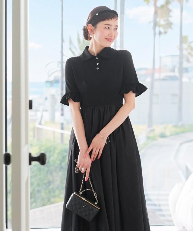 ルイルエブティック（RUIRUE BOUTIQUE）/【洗える】ビジューボタン・フレア ポロワンピース