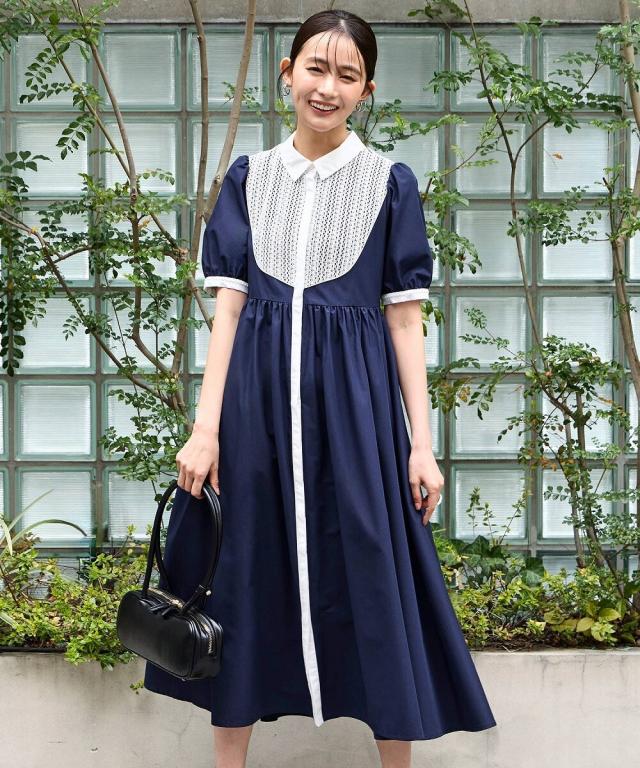 ルイルエブティック（RUIRUE BOUTIQUE）/レース切り替えフレアシャツワンピース