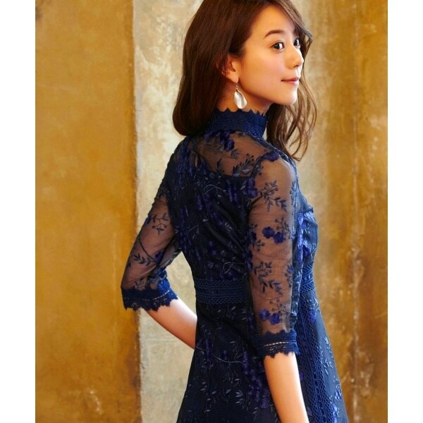 美品 ルイルエブティック 刺繍 ロングワンピース ドレス 結婚式 パーティー M RUIRUE BOUTIQUE ドレス 「オケージョン対応」フラワー刺繍
