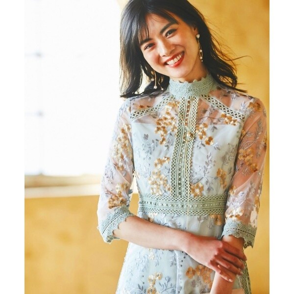 美品 ルイルエブティック 刺繍 ロングワンピース ドレス 結婚式 パーティー M RUIRUE BOUTIQUE ドレス 「オケージョン対応」フラワー刺繍