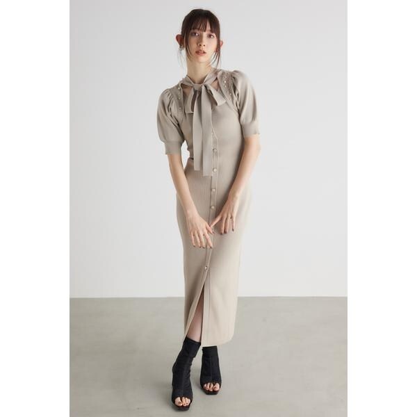 リエンダ（rienda）/2WAYネックリボンフェイクパールKnit OPの通販は