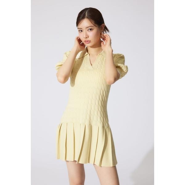 rienda スキッパーニットワンピース イエロー リエンダ（rienda）/スキッパーデザインニットミニワンピースの通販は