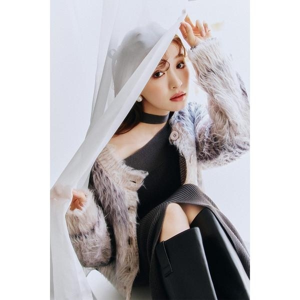 リエンダ（rienda）/2WAYロングシャギーチェックショートニットカーディガン