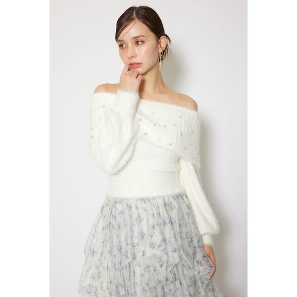 リエンダ（rienda）/オフショルビジューシャギーニットトップス