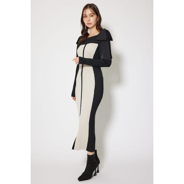 リエンダ（rienda）/バイカラーオフショルリボンニットワンピース