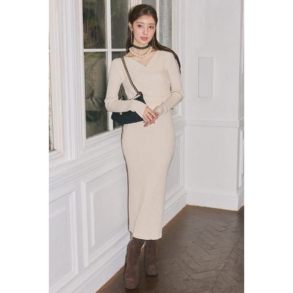 【NEW】リエンダ（rienda）/カシュクールウォッシャブルニットワンピース