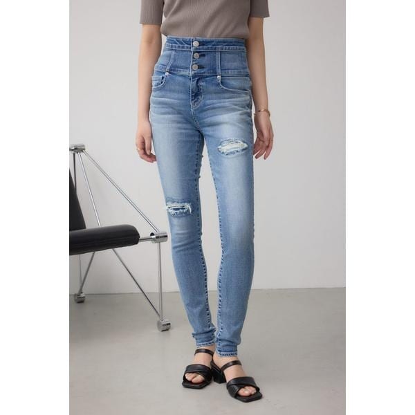 アズールバイマウジー（AZUL BY MOUSSY）/AZUL DENIM ハイウエストボタンリペアスキニー