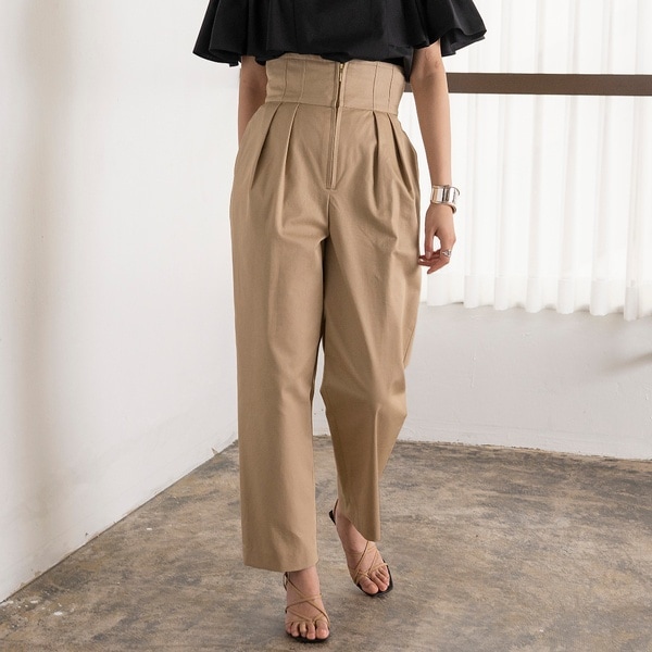 エウクレイド（EUCLAID）/ハイウエスト撥水タックパンツ