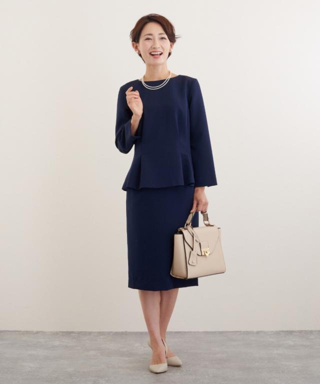 リブルーム（Rebloom）/【セレモニースーツセットアップ/手洗い可能】ウエストタックペプラムトップス＆スカート 2点セット リブルーム（Rebloom）/【セレモニースーツセットアップ/手洗い可能