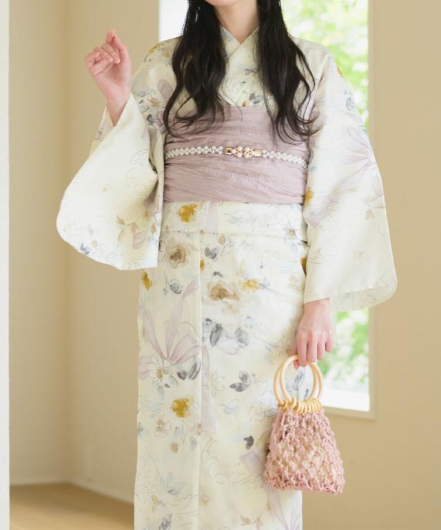 セレン（CELEN）/浴衣4点セット ミルキーリボンの花奏 (浴衣 兵児帯 腰紐2本)