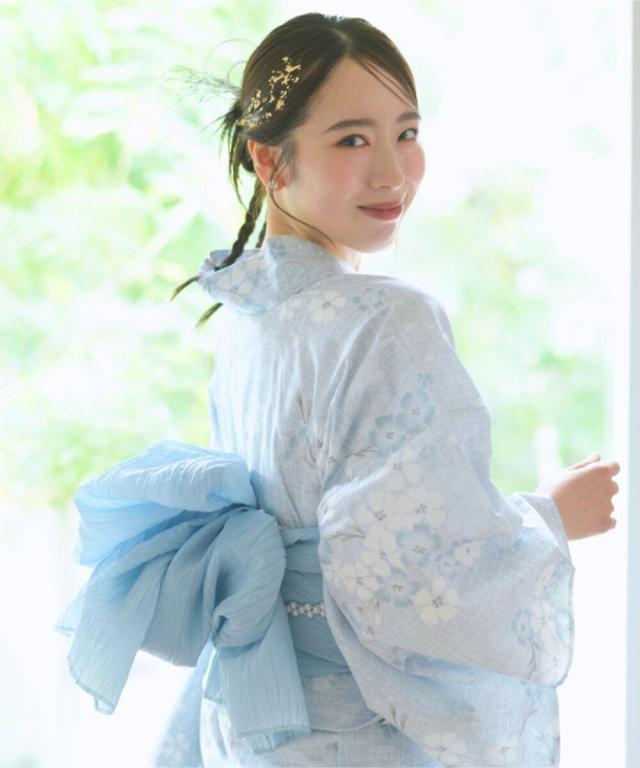 リブルーム（Rebloom）/浴衣4点セット 水涼撫子 (浴衣 兵児帯 腰紐2本)