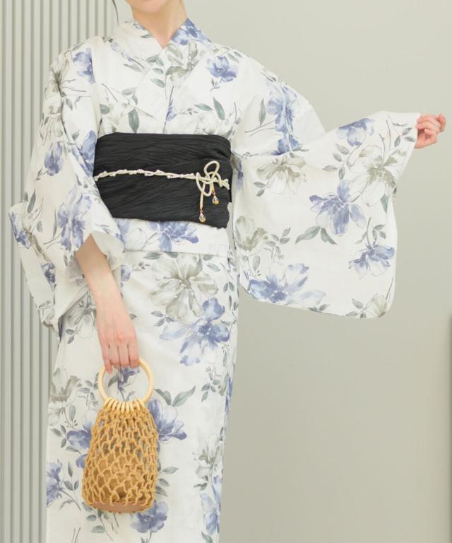 リブルーム（Rebloom）/浴衣4点セット 淡花映し (浴衣 兵児帯 腰紐2本)