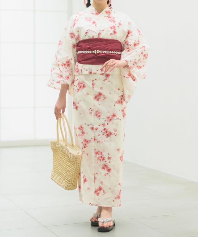 セレン（CELEN）/下駄つき浴衣5点セット 桜霞みやび (浴衣 兵児帯 腰紐2本 下駄)