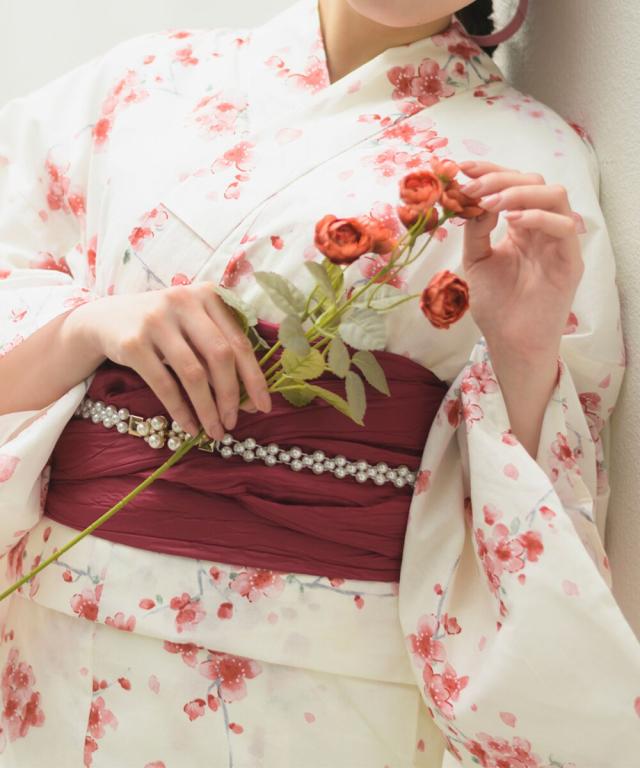 セレン（CELEN）/下駄つき浴衣5点セット 桜霞みやび (浴衣 兵児帯 腰紐2本