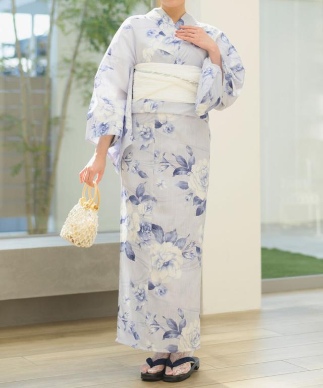セレン（CELEN）/下駄つき浴衣5点セット 花麗流れ (浴衣 兵児帯 腰紐2本 下駄)