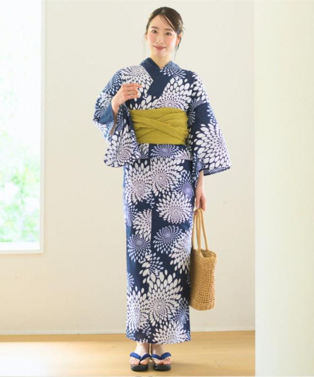リブルーム（Rebloom）/下駄つき浴衣5点セット 紺菊華 (浴衣 兵児帯