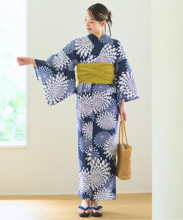 リブルーム（Rebloom）/下駄つき浴衣5点セット 紺菊華 (浴衣 兵児帯