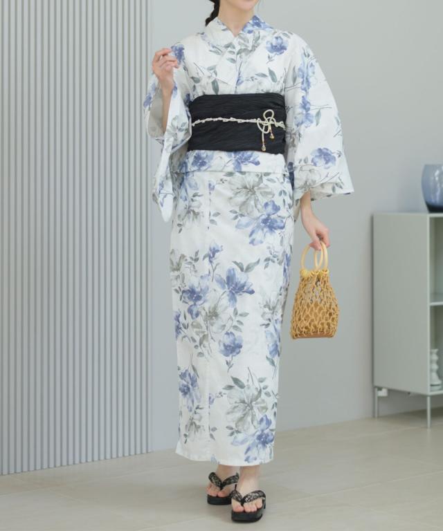 リブルーム（Rebloom）/下駄つき浴衣5点セット 淡花映し (浴衣 兵児帯 腰紐2本 下駄)