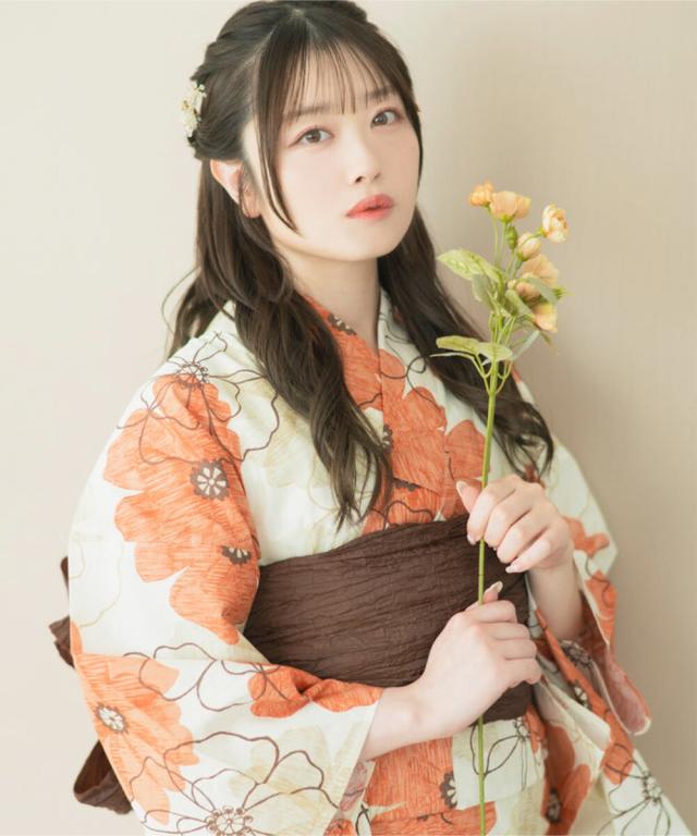 セレン（CELEN）/浴衣4点セット 琥珀花重ね (浴衣 兵児帯 腰紐2本)