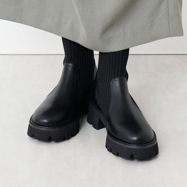 HIMIKO（HIMIKO）/ニットが優しく包み込む【卑弥呼25AW】トラックソールリブニットブーツ/651419