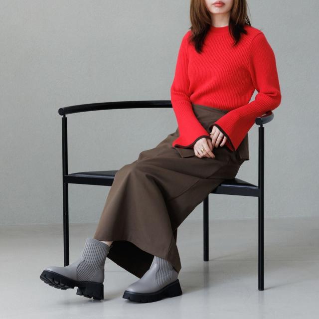 HIMIKO（HIMIKO）/ニットが優しく包み込む【卑弥呼25AW】トラックソールリブニットブーツ/651419