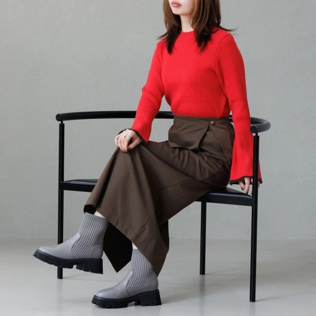 HIMIKO（HIMIKO）/ニットが優しく包み込む【卑弥呼25AW】トラックソールリブニットブーツ/651419