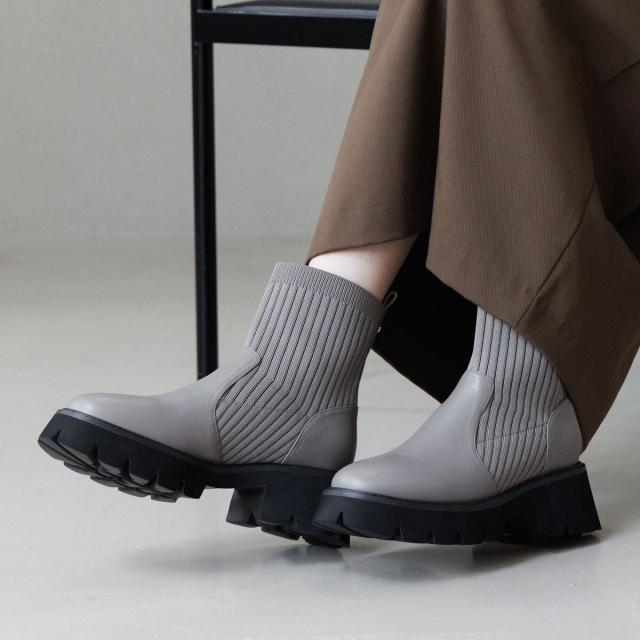 HIMIKO（HIMIKO）/ニットが優しく包み込む【卑弥呼25AW】トラックソールリブニットブーツ/651419