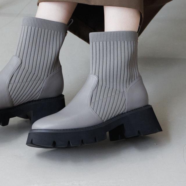 HIMIKO（HIMIKO）/ニットが優しく包み込む【卑弥呼25AW】トラックソールリブニットブーツ/651419