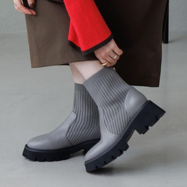 HIMIKO（HIMIKO）/ニットが優しく包み込む【卑弥呼25AW】トラックソールリブニットブーツ/651419