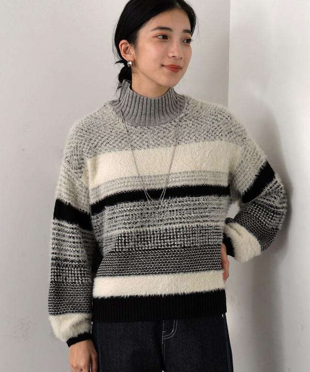 ブージュルード（Bou Jeloud）/ジグザグ柄シャギーツイード風ニットプルオーバー 6,319円