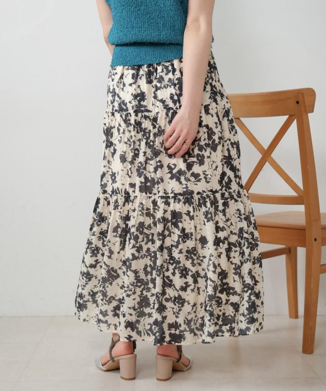 ブージュルード（Bou Jeloud）/モノトーンプリントティアードスカート