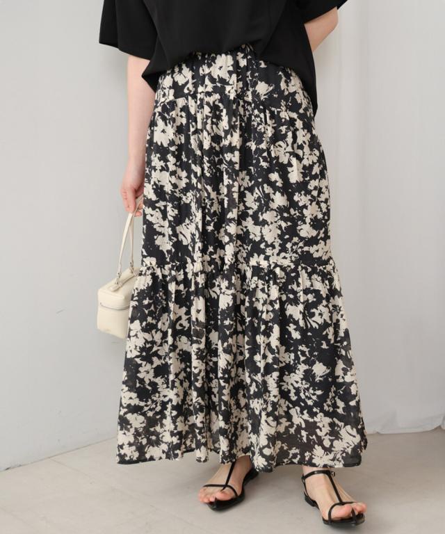 ブージュルード（Bou Jeloud）/モノトーンプリントティアードスカート ブージュルード（Bou Jeloud）/モノトーンプリントティアードスカート