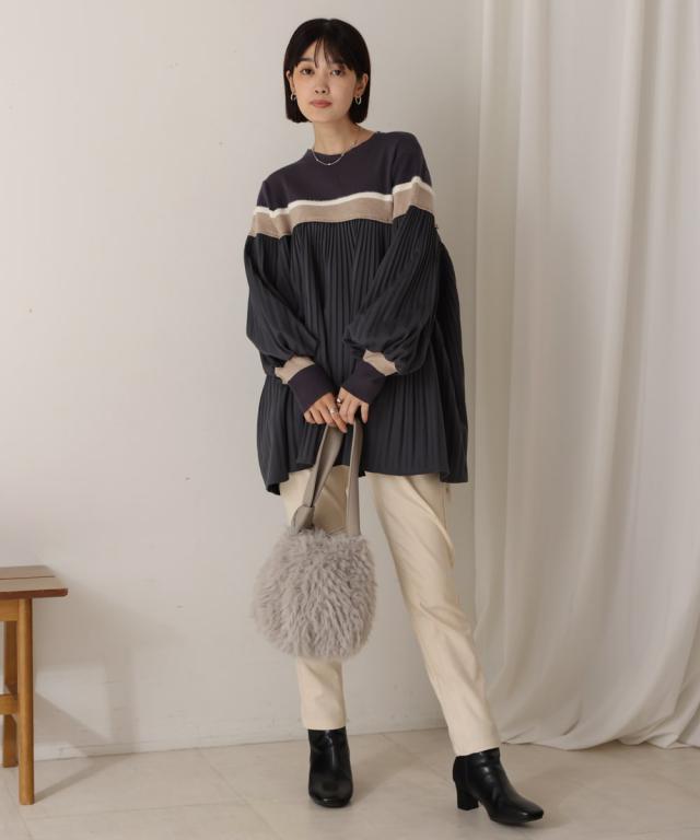 ブージュルード（Bou Jeloud）/異素材プリーツプルオーバー