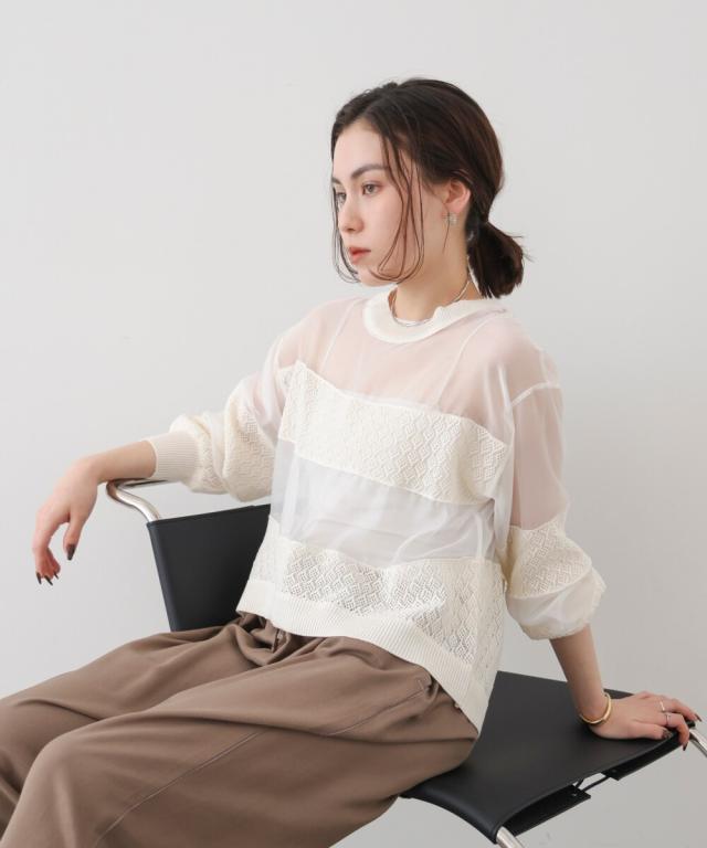 ブージュルード（Bou Jeloud）/透かし編みオーガンジートップス_11