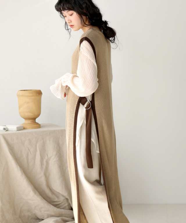 【Amiur】two-tone suede long vest