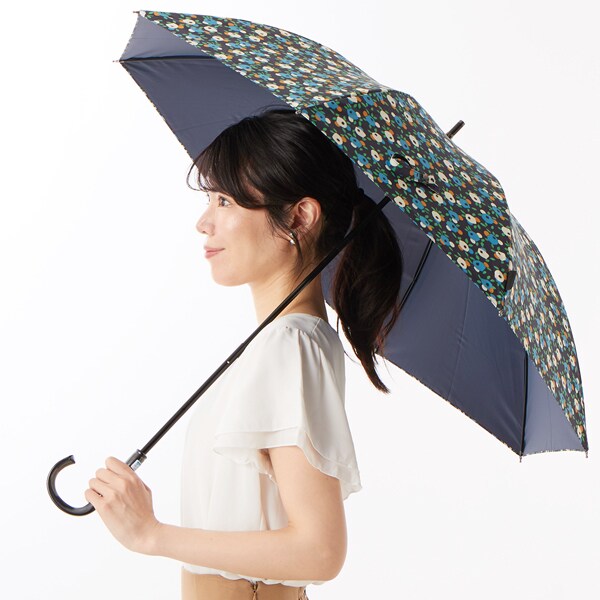 美品 アナスイ ANNASUI オーロラ1段 日傘 晴雨兼用 花フリル 刺繍 アナ