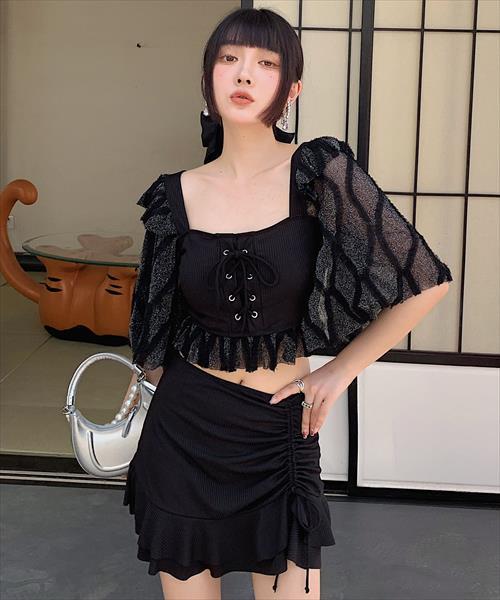 LODISPOTTO 水着　スカラップレース／ラメ／ネイビー×ホワイト テディショップ（TeddyShop）/レディース水着 シアーラメレース