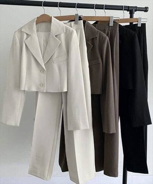 テディショップ/レディース 半袖クロップド丈ジャケット+タックパンツ