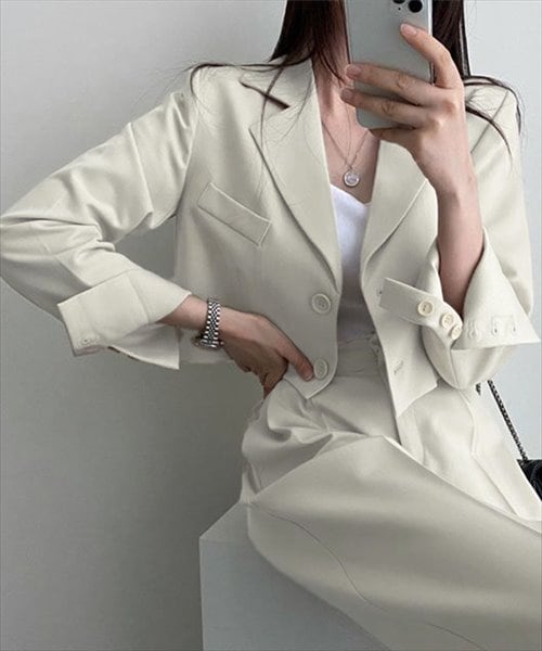 テディショップ/レディース 半袖クロップド丈ジャケット+タックパンツ