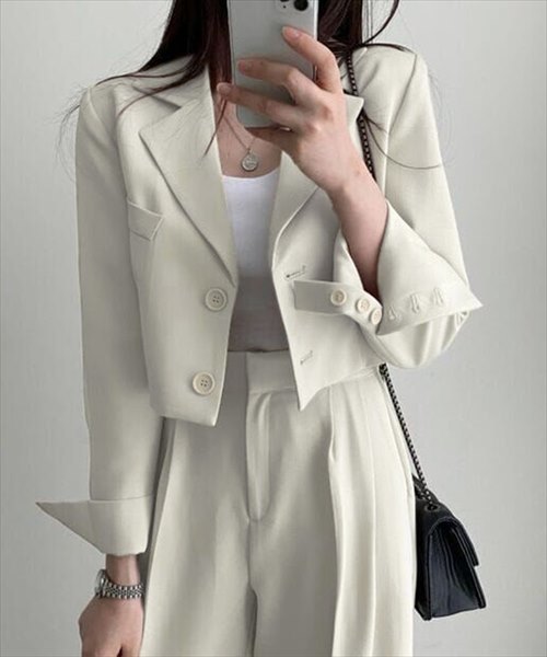 テディショップ/レディース 半袖クロップド丈ジャケット+タックパンツ