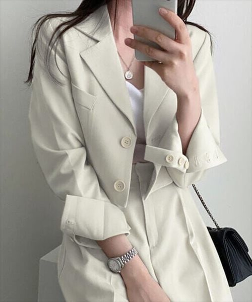 テディショップ/レディース 半袖クロップド丈ジャケット+タックパンツ