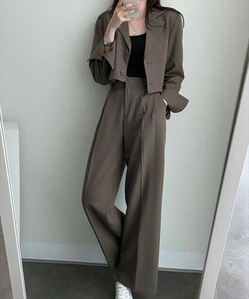 テディショップ/レディース 半袖クロップド丈ジャケット+タックパンツ