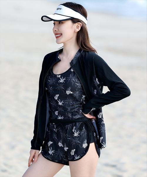 テディショップ（TeddyShop）/レディース水着 フィットネスビキニ+長袖ラッシュガード+ショートパンツ+レギンス 5点セット